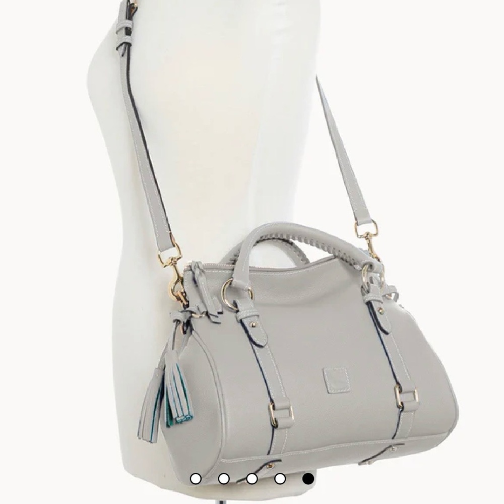 Dooney & Bourke Light Gray Leather Satchel with Tassel